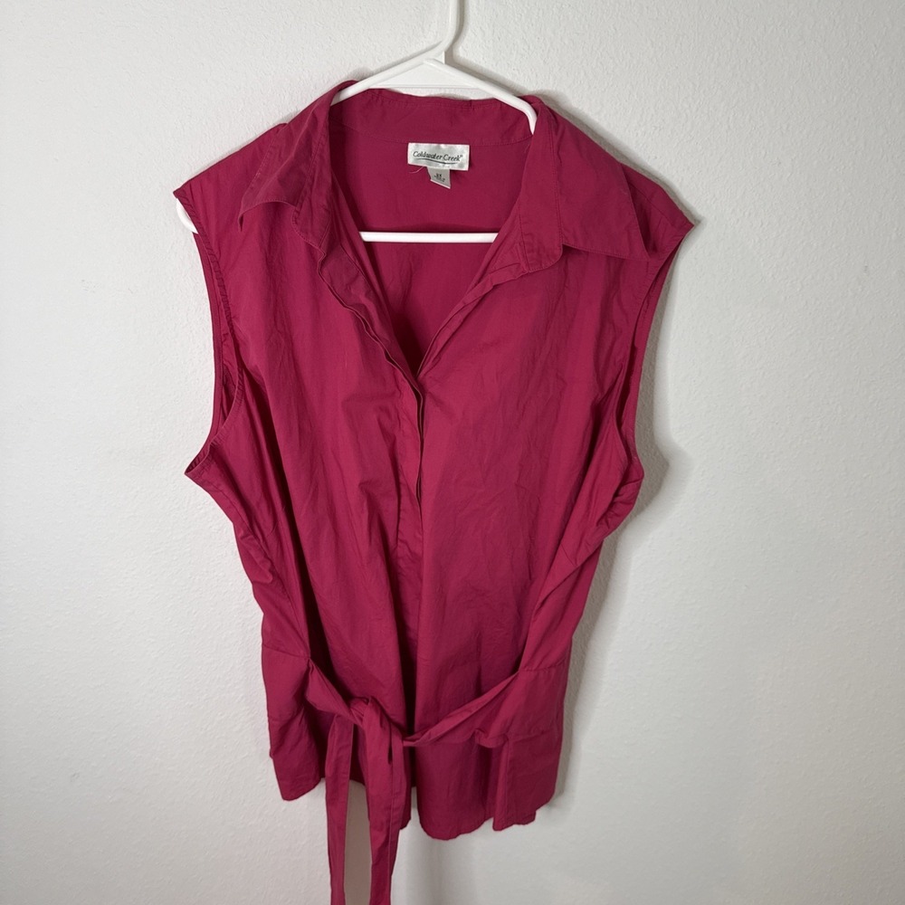 Womens Coldwater Creek Pink Hidden Button Collared Tie Front Blouse Top, 2x